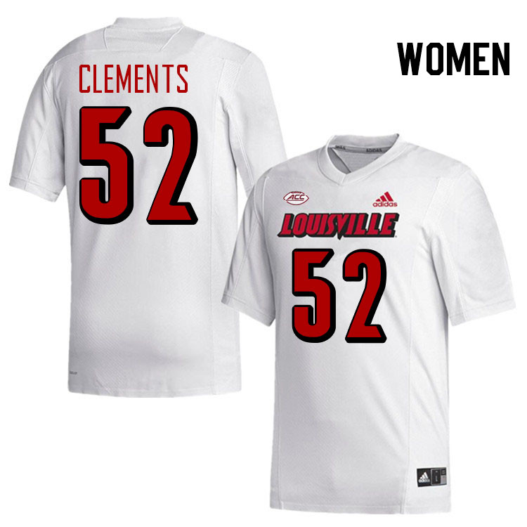 Women #52 Saadiq Clements Louisville Cardinals College Football Jerseys Stitched-White